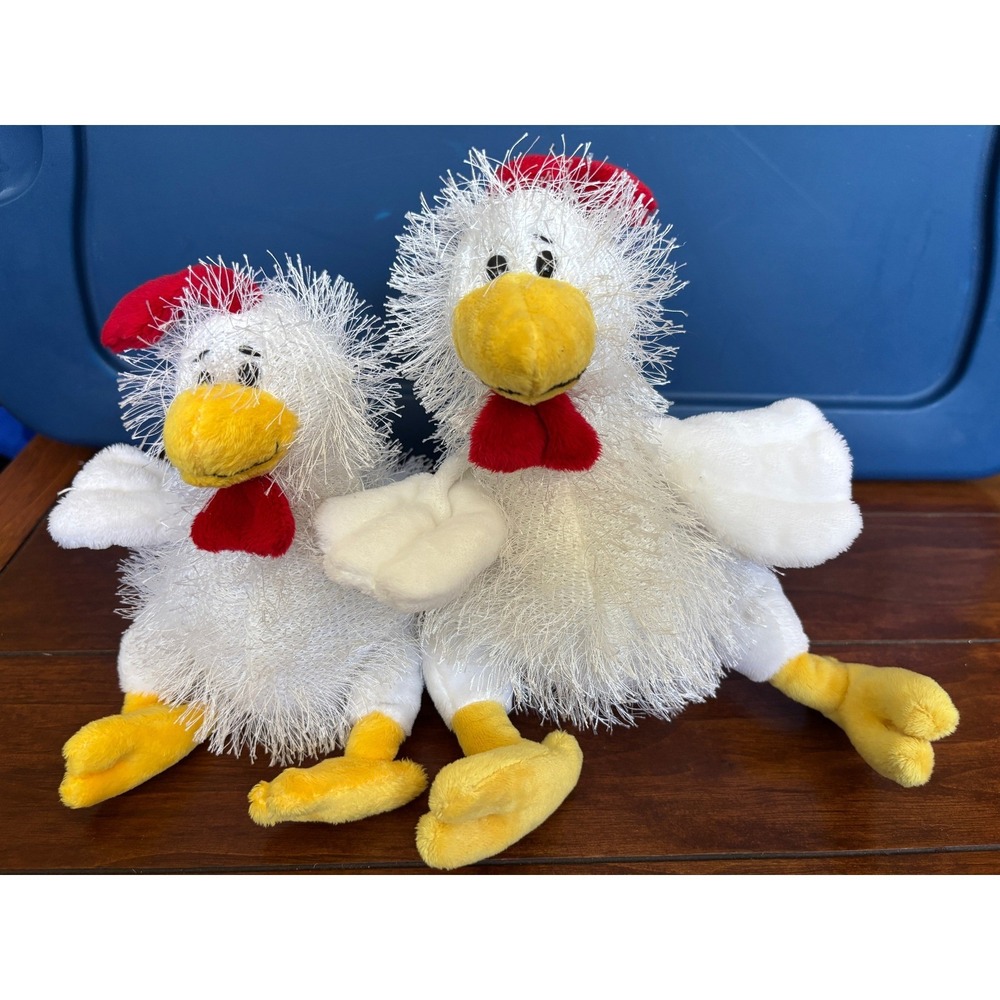 Ganz Webkinz Googles Chicken Plush White Fuzzy Stuffed Animal Bird Lot of 2